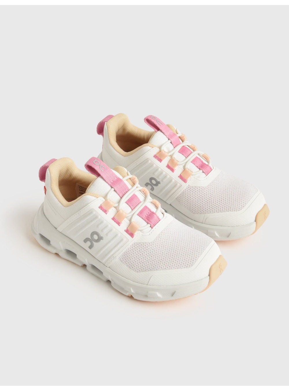 On Running Kids size 1.5  White Sneakers with Pink and Cream Accents